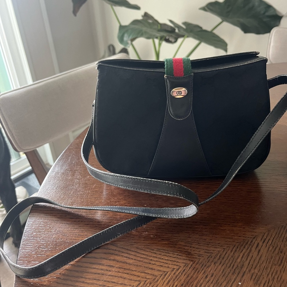 Vintage black Gucci Web GG canvas crossbody bag